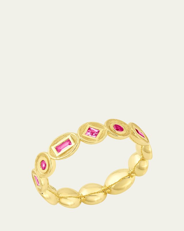 18K Gold Bezel Pink Sapphire Eternity Ring, Size